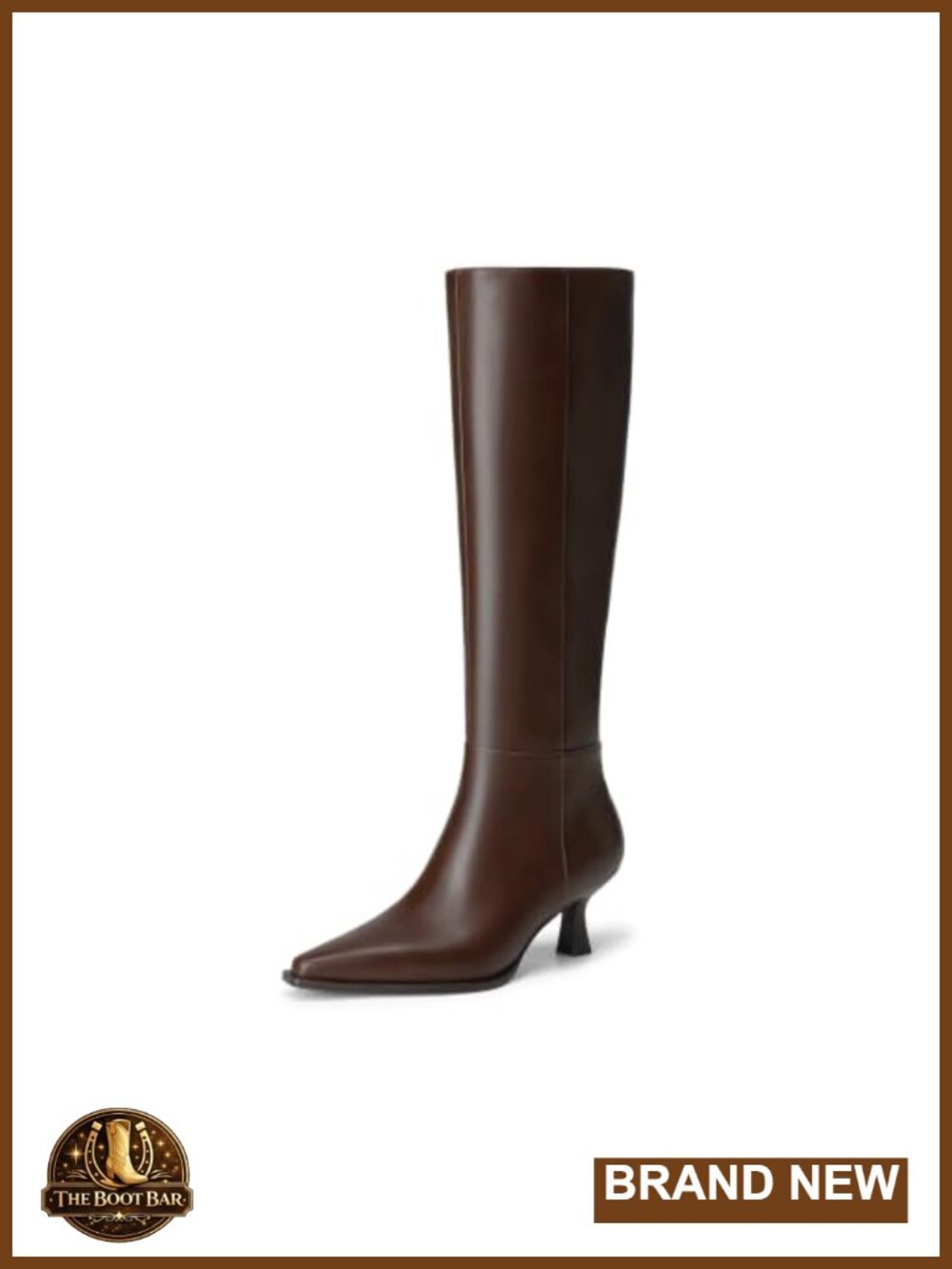 Kitten Heel Knee High Boots Pointed Toe Faux Leather Zip Up